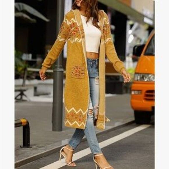 Boho Retro Style Vintage Pattern Aztec Tribal Cardigan with Pockets - Picture 3 of 4